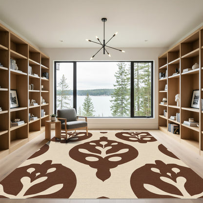 Cream and Brown Abstract Floral Medallion Rug