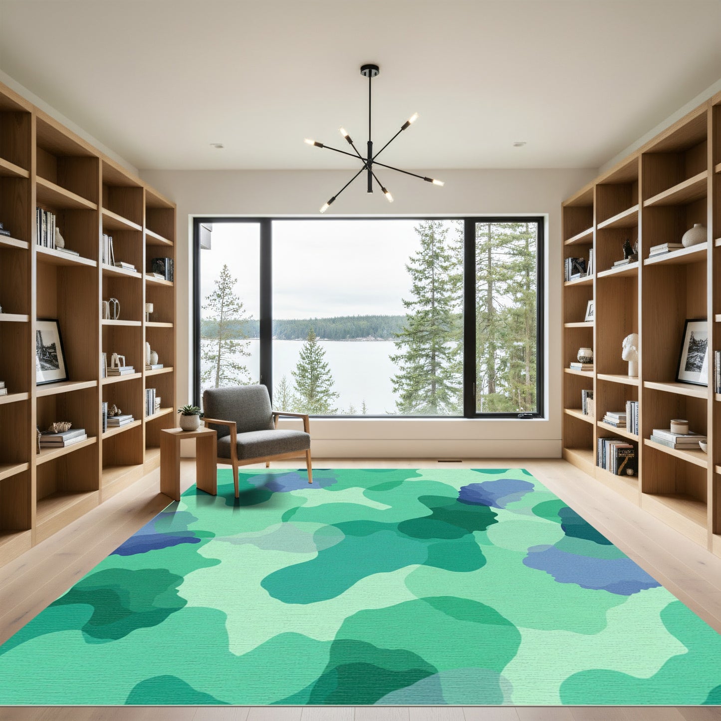 Teal Abstract Organic Shape Collage Rug