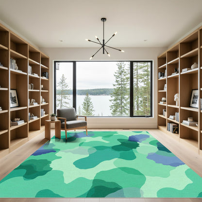 Teal Abstract Organic Shape Collage Rug