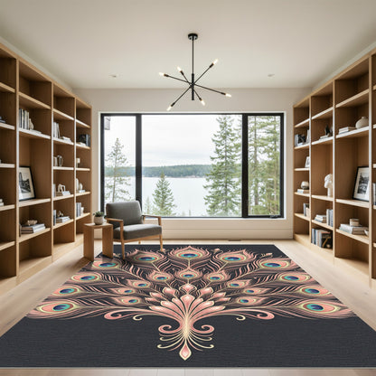 Pink Peacock Feather Fan Art Rug