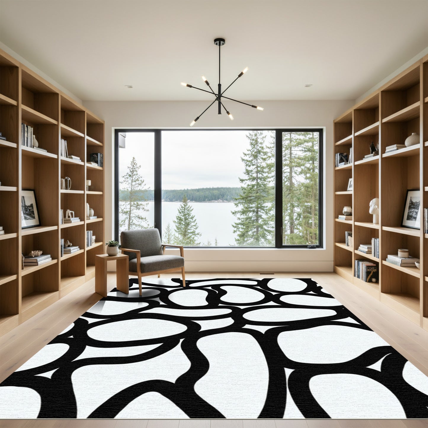 Bold Organic Shapes Black White Rug