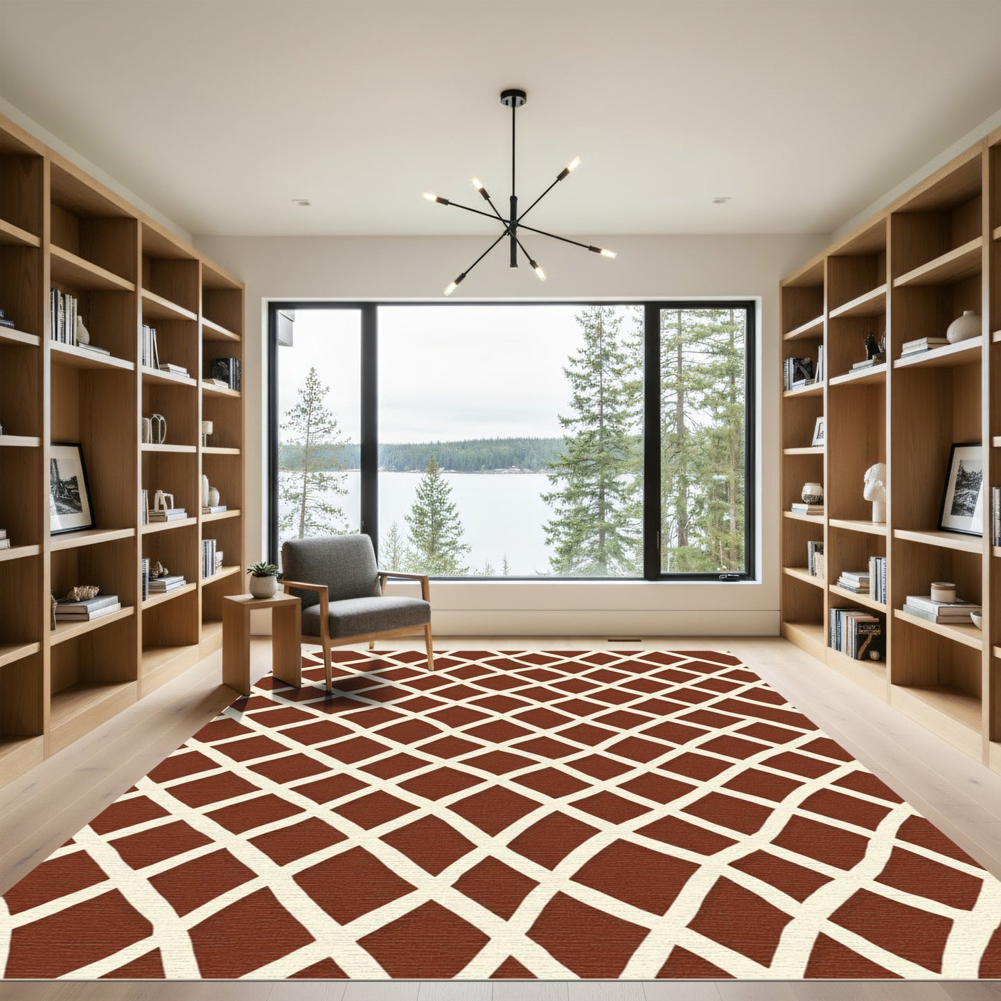 Rustic Brown White Woven Lattice Rug