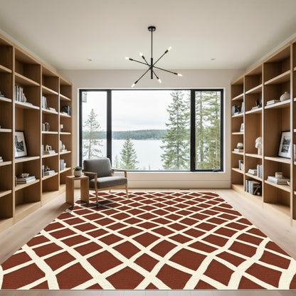 Rustic Brown White Woven Lattice Rug