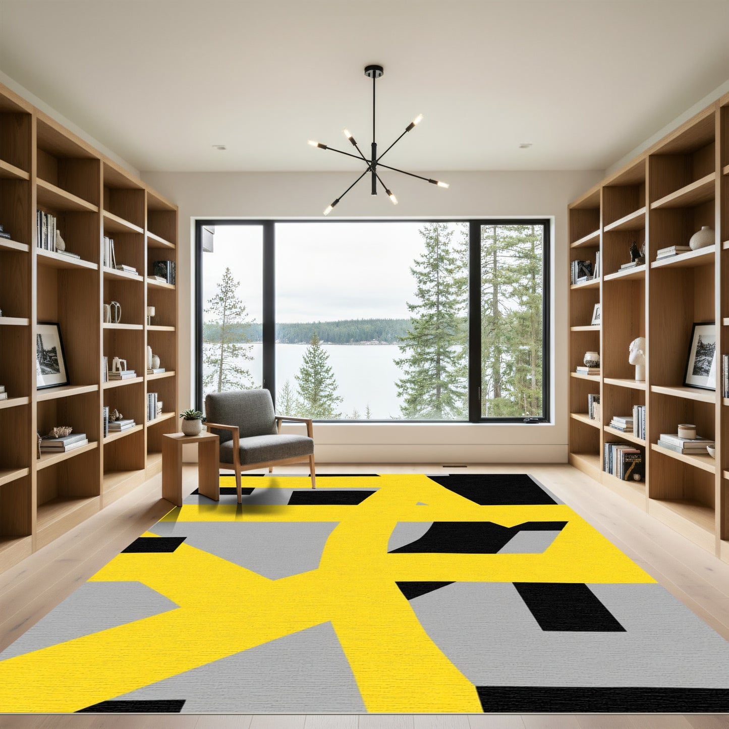 Bold Yellow Gray Geometric Overlay Rug