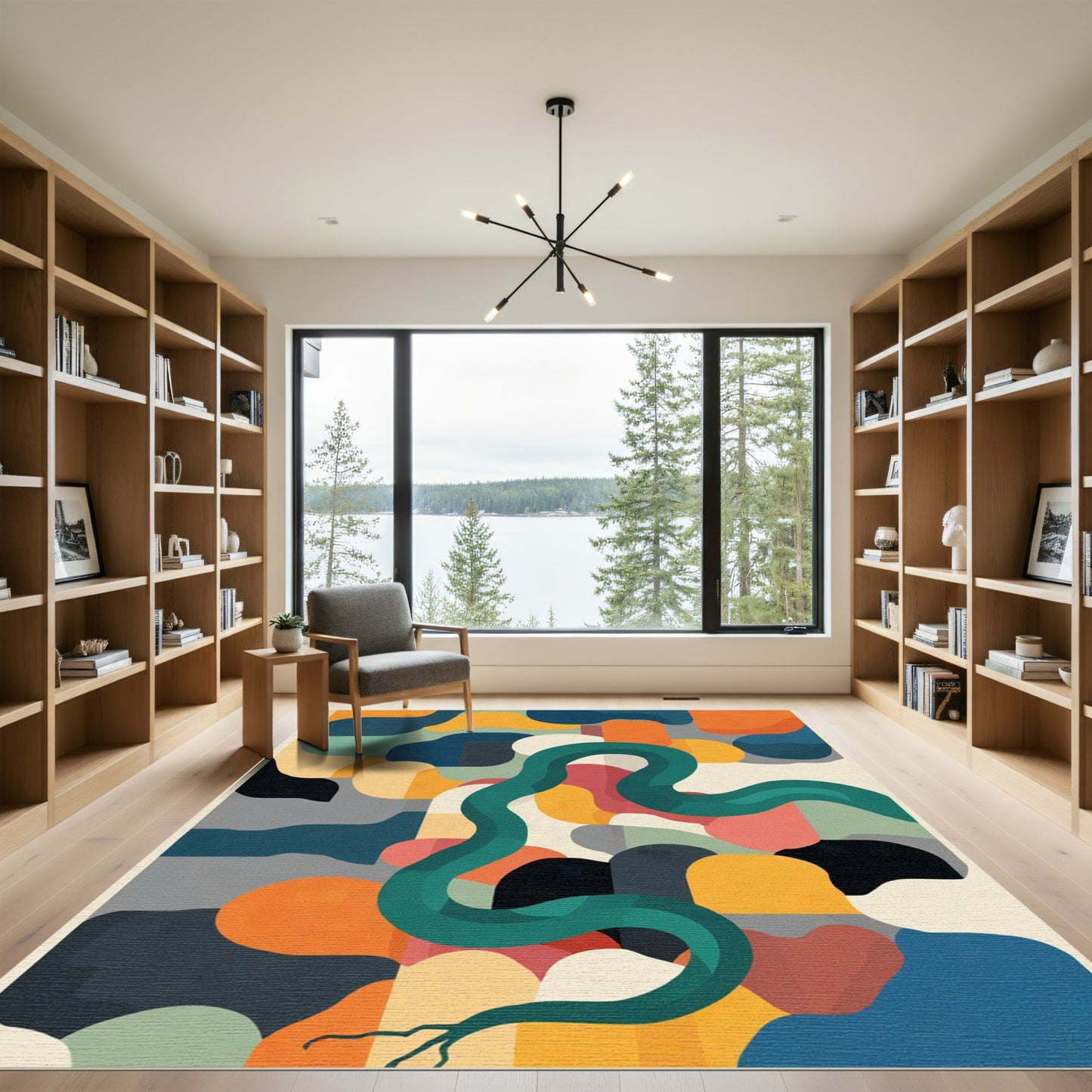Teal Serpent Abstract Organic Forms Rug