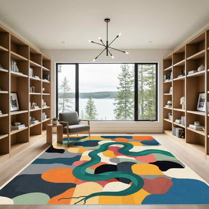Teal Serpent Abstract Organic Forms Rug