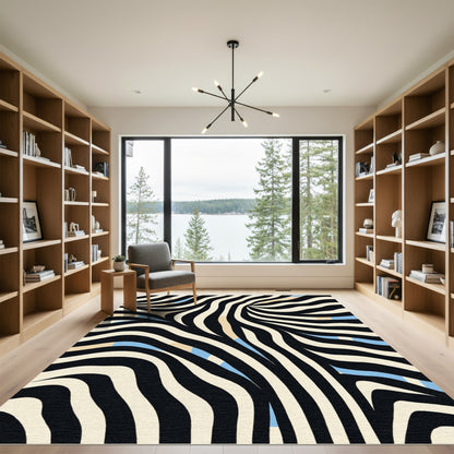 Modern Black White Zebra Wave Rug
