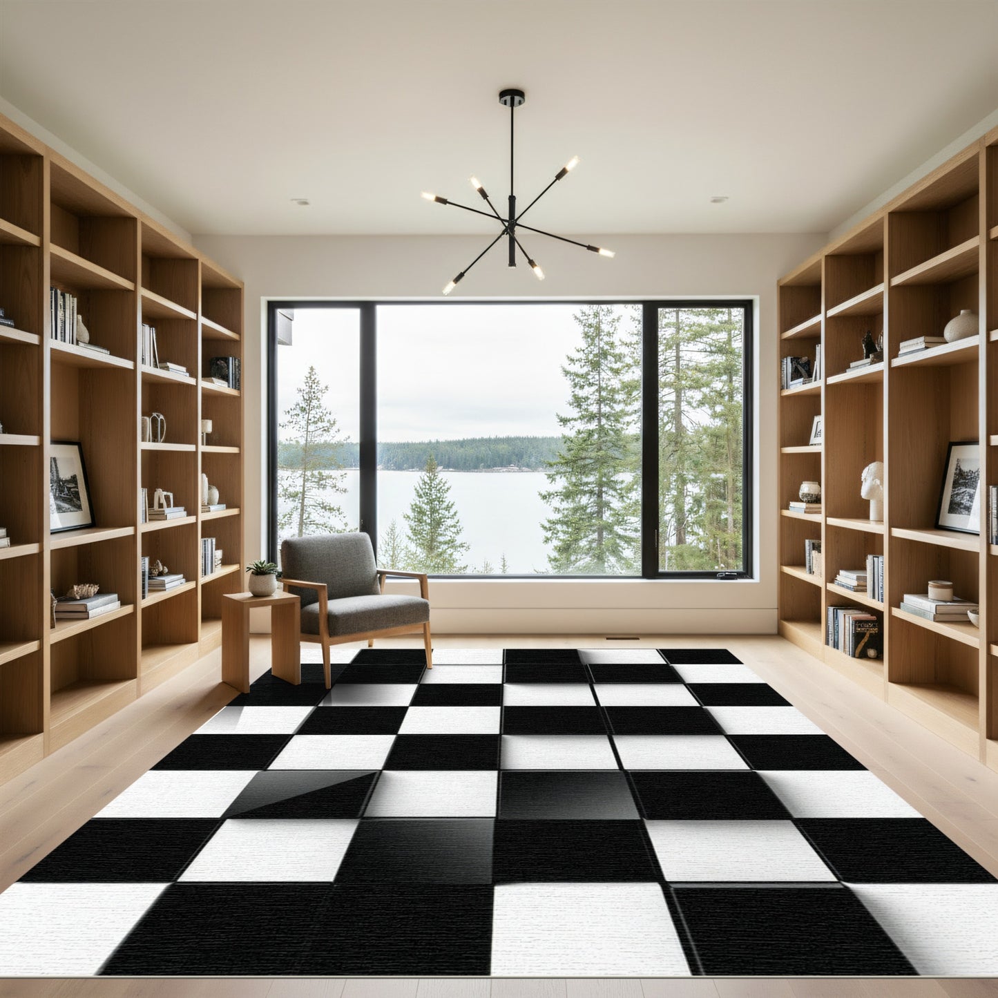 Black White Geometric Block Rug