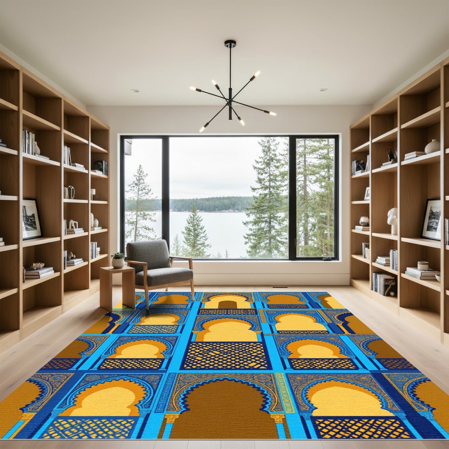 Azure Golden Archway Geometric Tile Rug