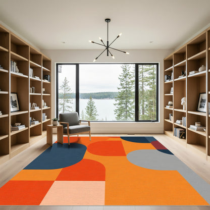 Bold Orange Blue Geometric Abstract Rug