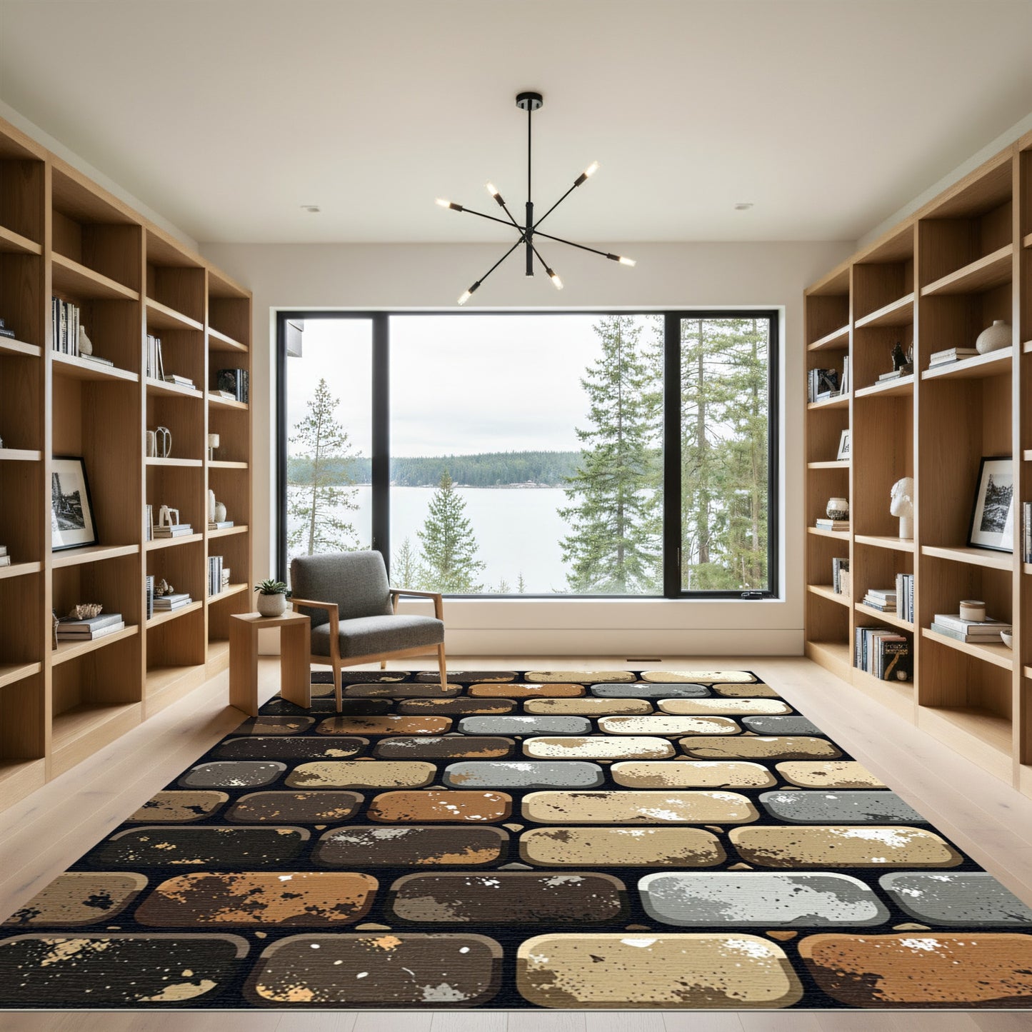 Earthy Tones Weathered Rectangular Stone Wall Rug