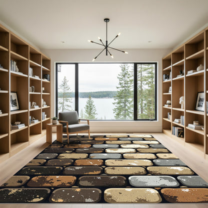Earthy Tones Weathered Rectangular Stone Wall Rug