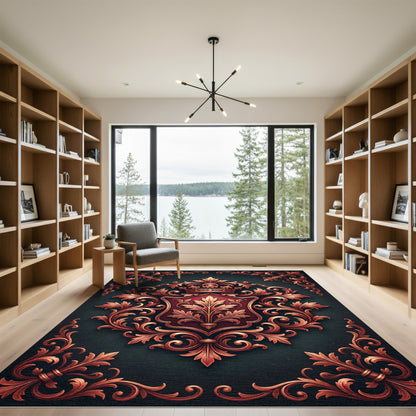 Royal Crimson Gold Filigree Crest Rug