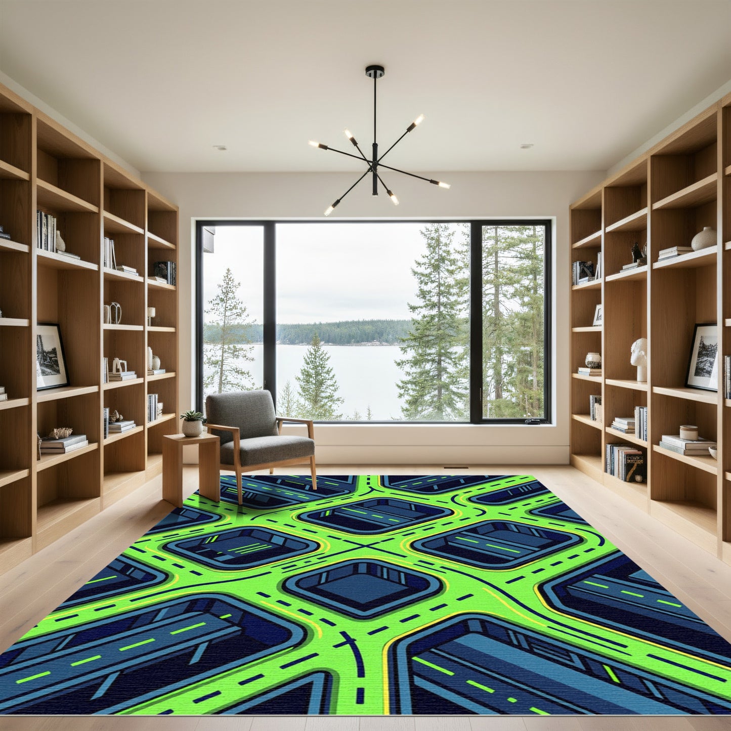 Neon Cyberpunk Isometric Street Grid Rug