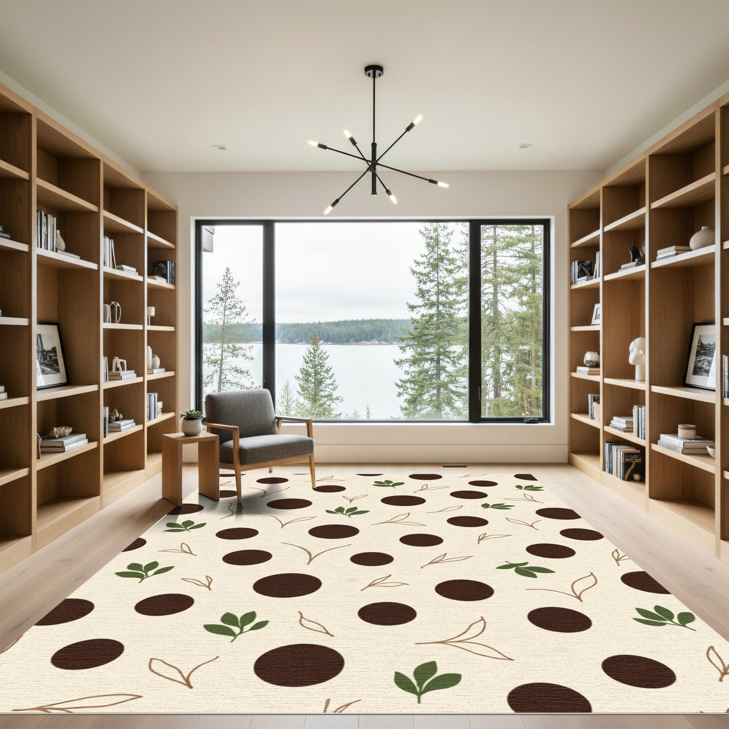 Creamy Brown Polka Dot Leaf Rug