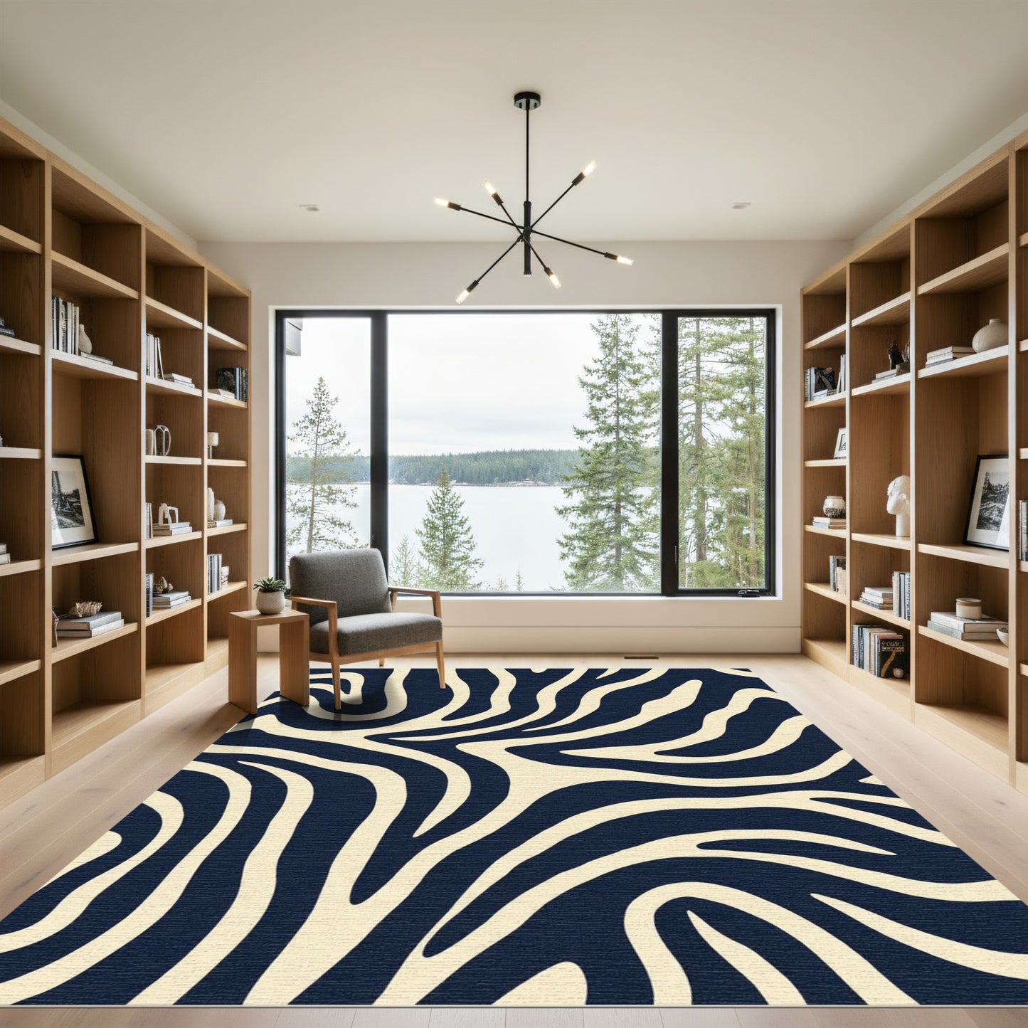 Navy Cream Zebra Stripes Rug