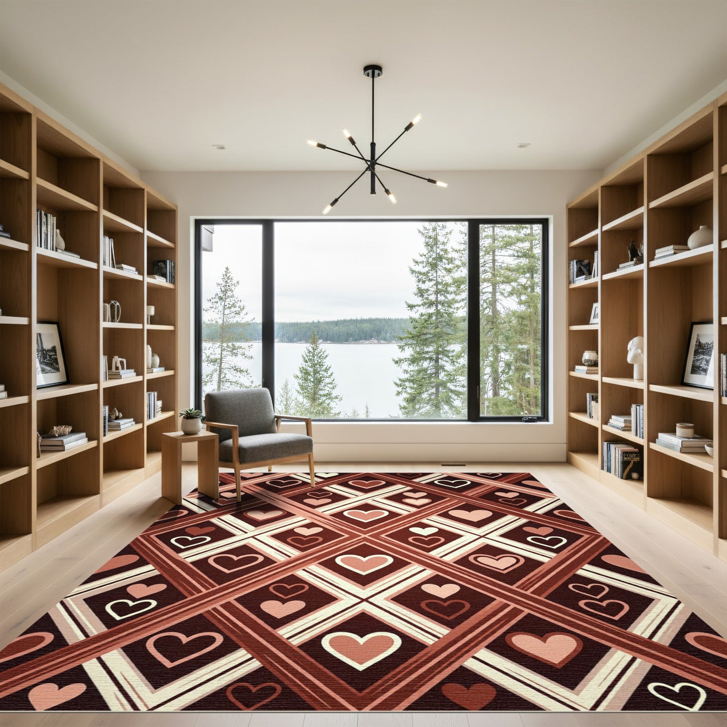 Earthy Brown Geometric Heart Lattice Rug