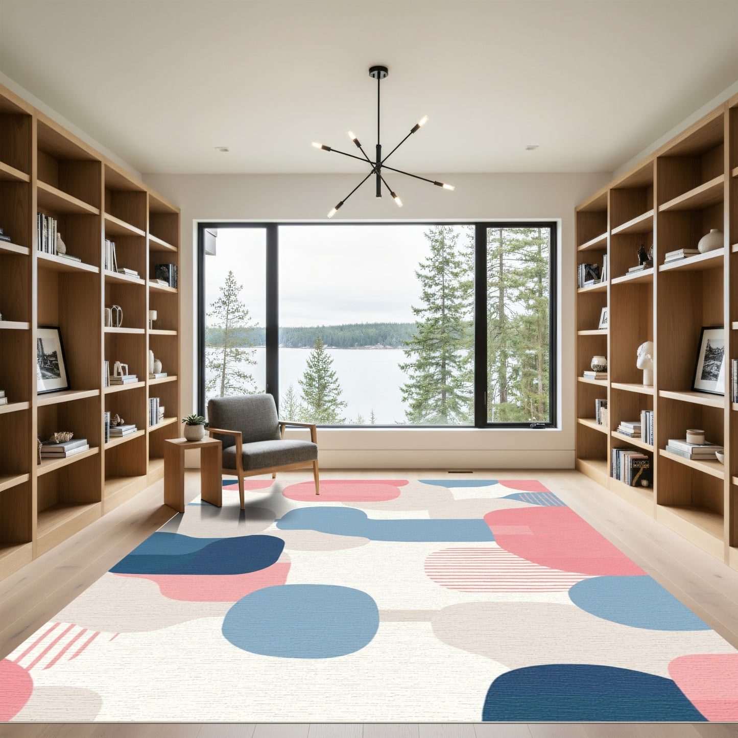 Abstract Rounded Shapes Blues Pinks Rug