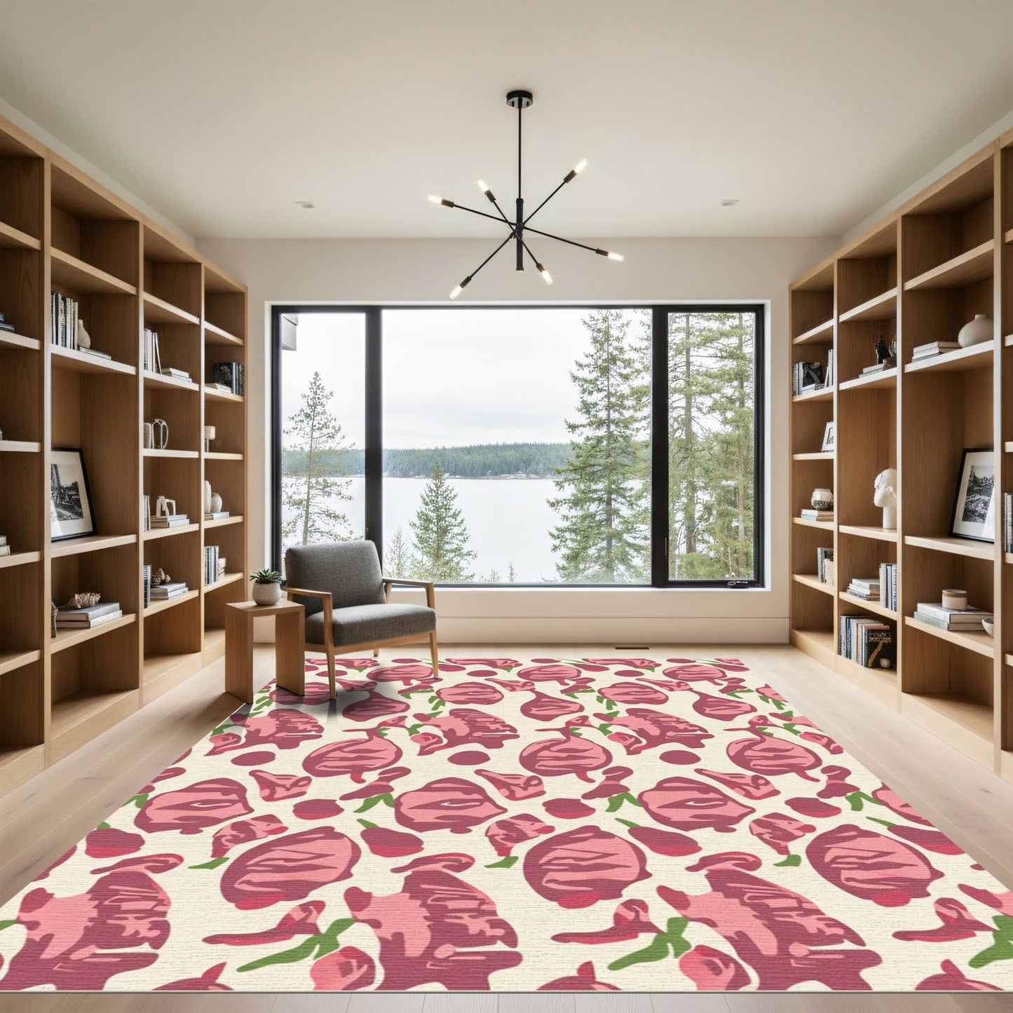 Pink Rose Vine Repeating Pattern Rug