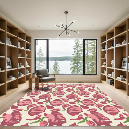 Pink Rose Vine Repeating Pattern Rug