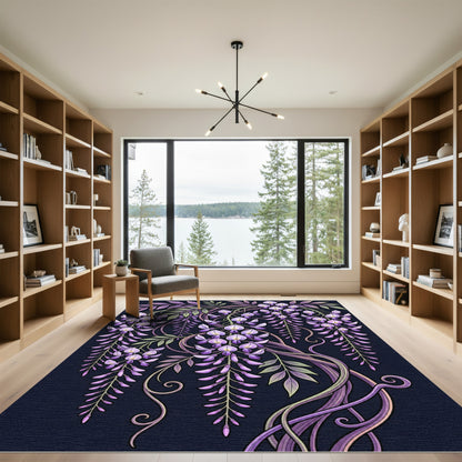 Elegant Purple Wisteria Cascading Floral Rug