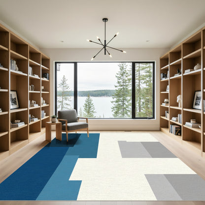 Modern Abstract Blue Gray Blocks Rug