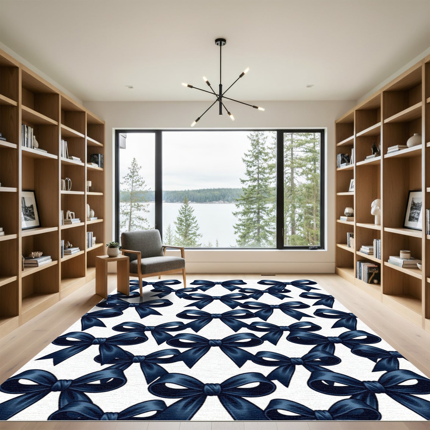 Elegant Navy Blue Ribbon Bows Rug