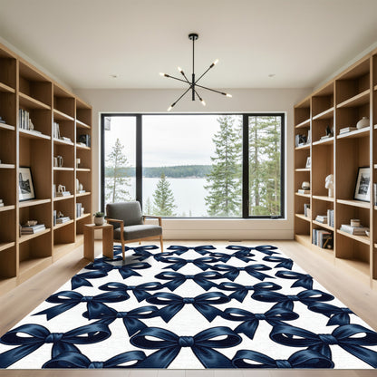 Elegant Navy Blue Ribbon Bows Rug