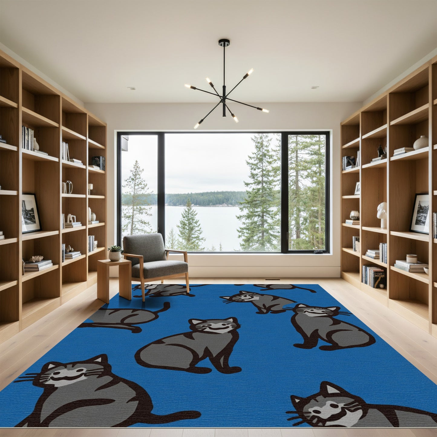 Dapper Gray Cats Blue Background Rug