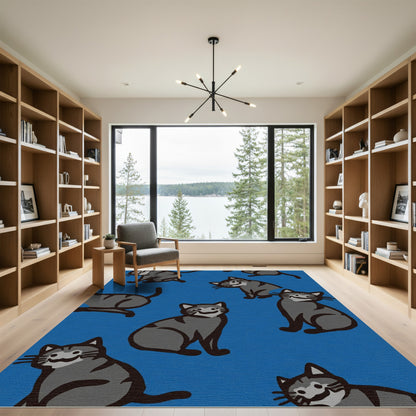 Dapper Gray Cats Blue Background Rug