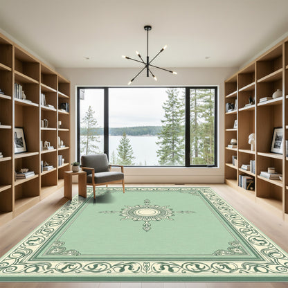 Mint Green Ornate Sunburst Frame Rug