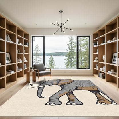 Majestic Gray Elephant Walking On Parchment Rug