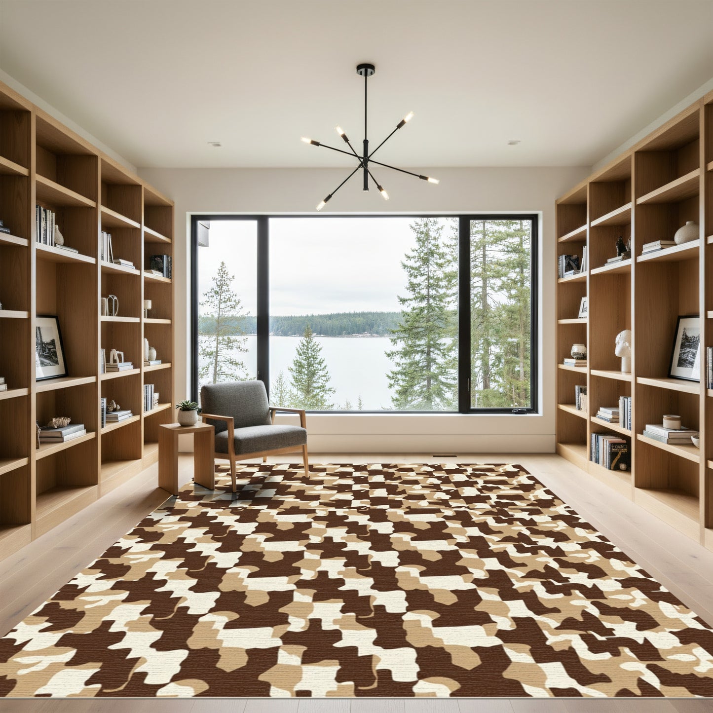 Brown Beige Camouflage Blocks Rug
