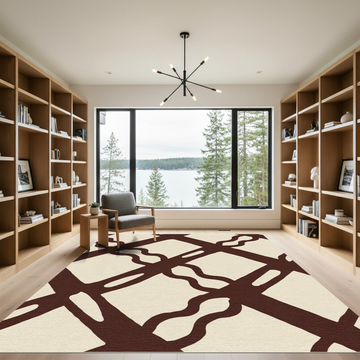 Dark Beige Interlocking Vine Grid Rug