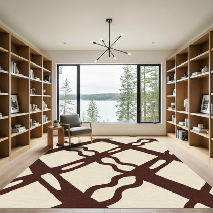 Dark Beige Interlocking Vine Grid Rug