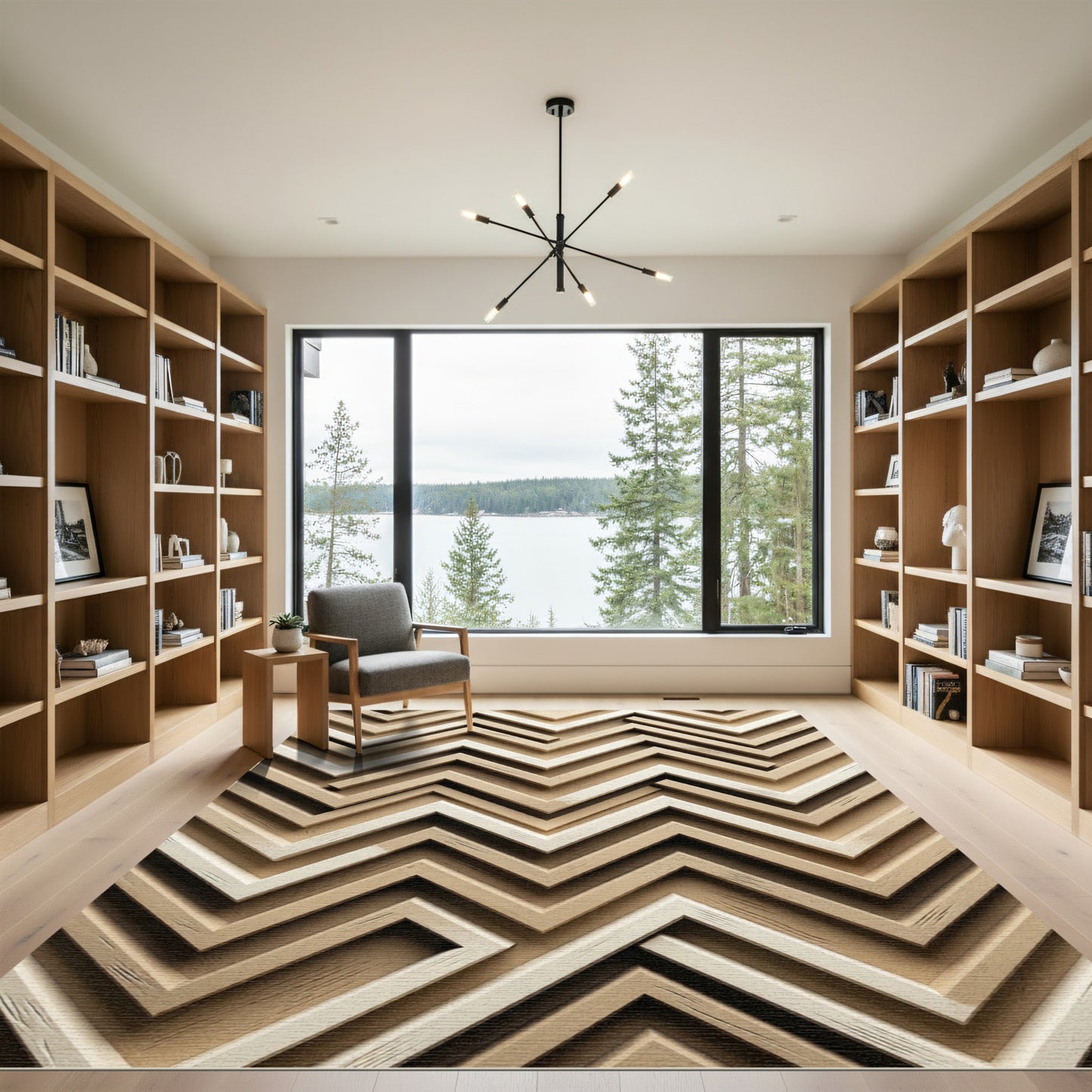 Natural Wood Layered Chevron Rug