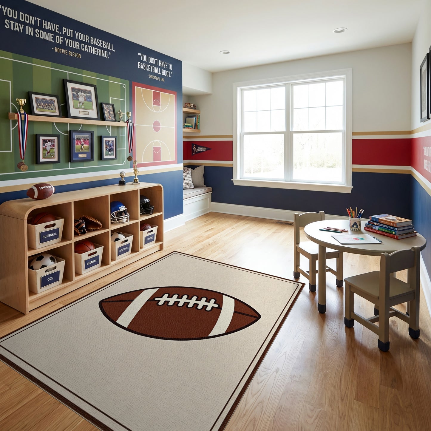 Brown and White Laced Football Rug