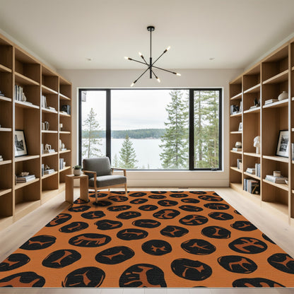Orange Brown Blob Organic Composition Rug
