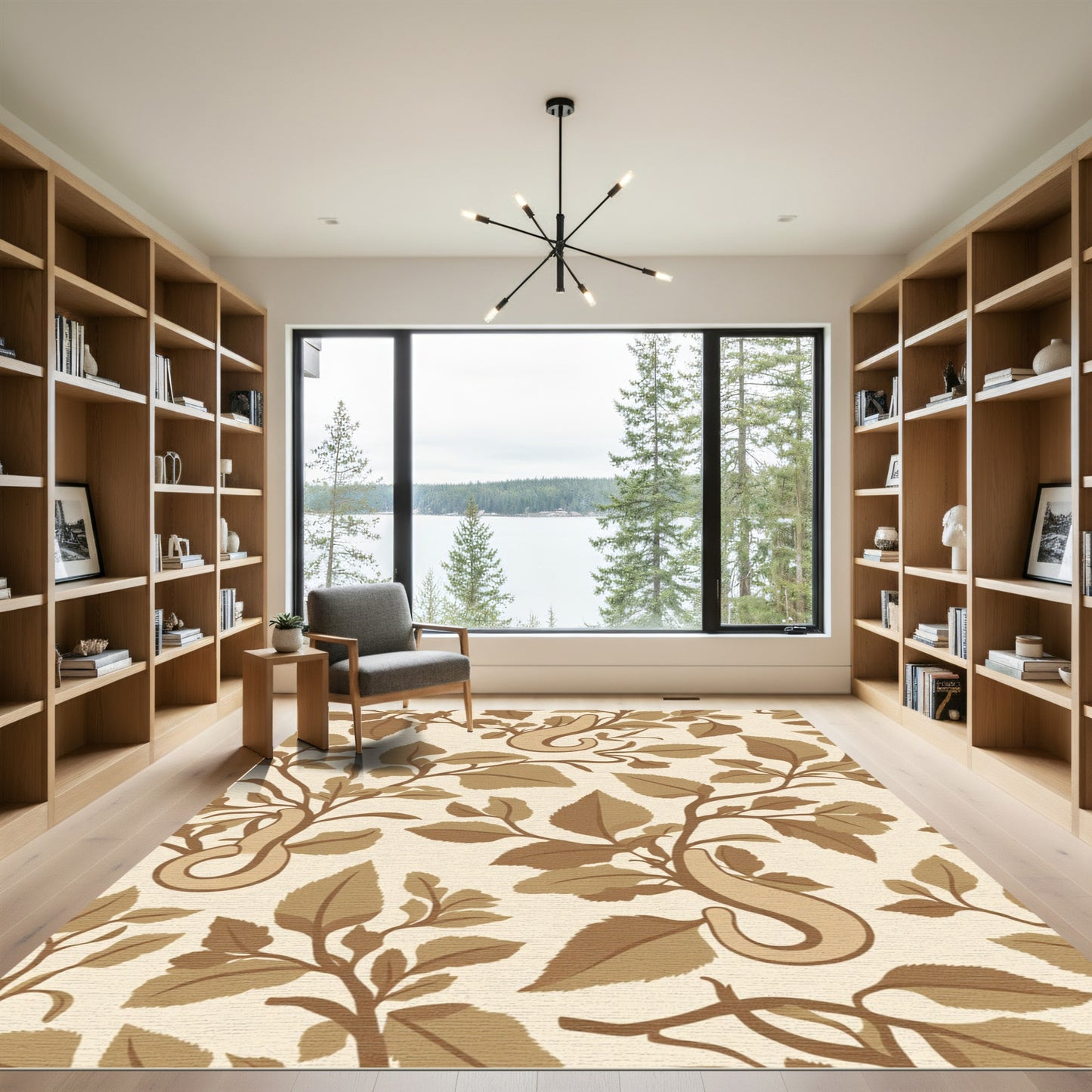 Earthy Tome Leaf Scroll Repeating Rug