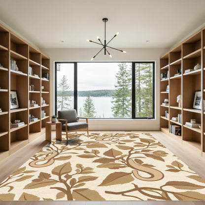 Earthy Tome Leaf Scroll Repeating Rug
