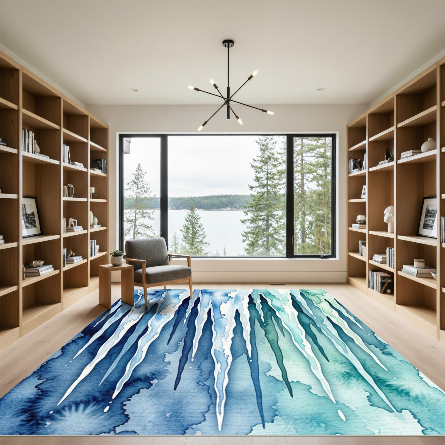 Watercolor Blue and Teal Icicle Gradient Rug