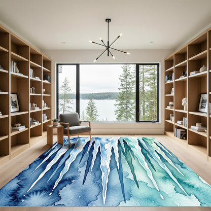 Watercolor Blue and Teal Icicle Gradient Rug