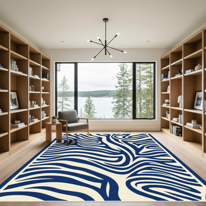 Bold Blue Cream Zebra Stripes Rug