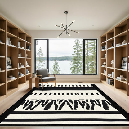 Bold Black White Abstract Stripes Rug