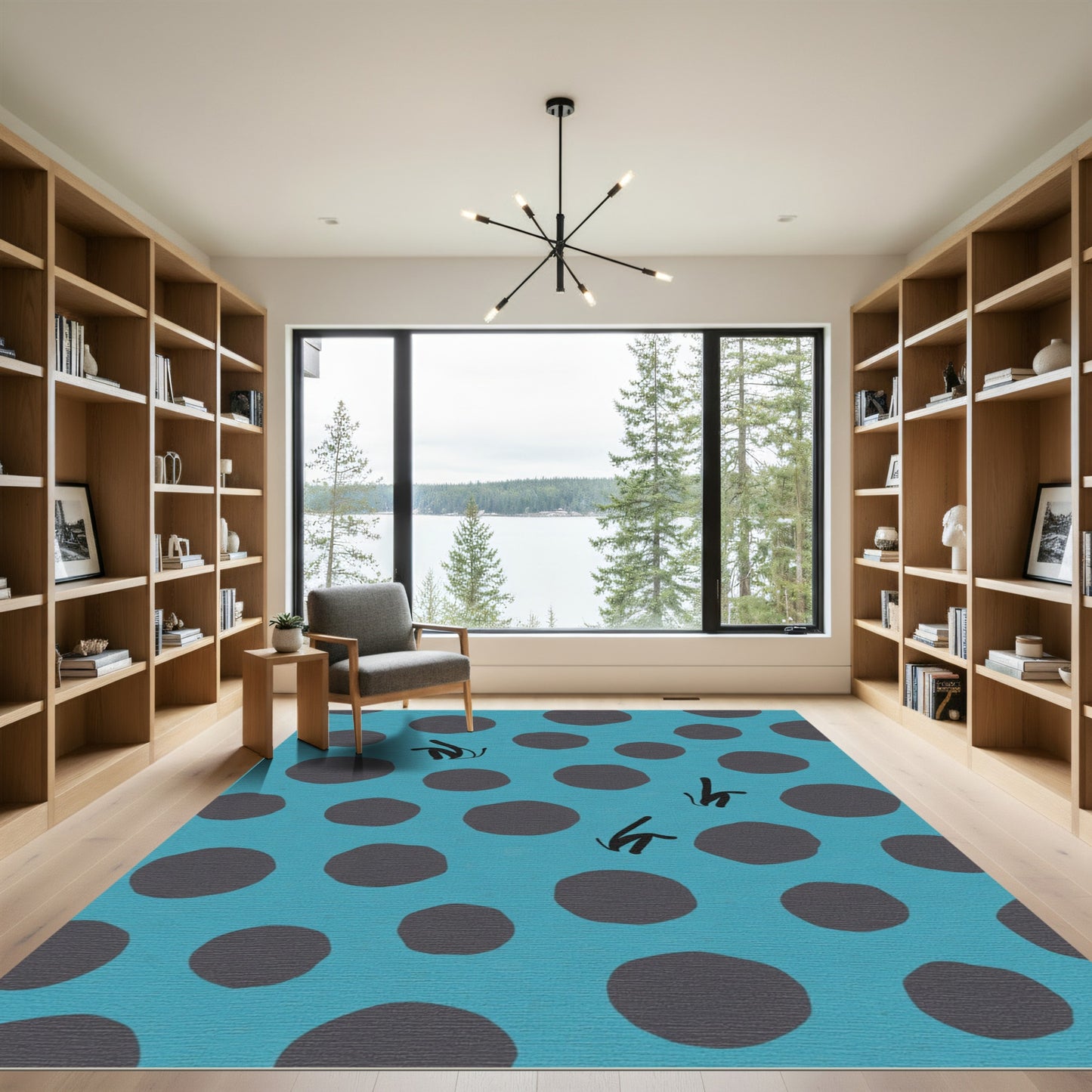 Teal Dark Polka Dot Whimsical Elements Rug