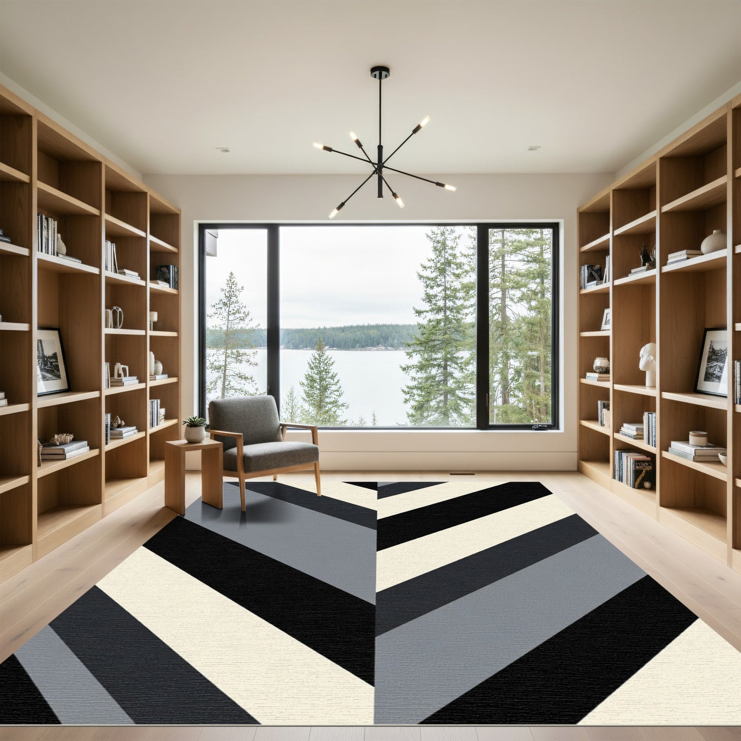 Monochromatic Chevron Stripe Composition Rug