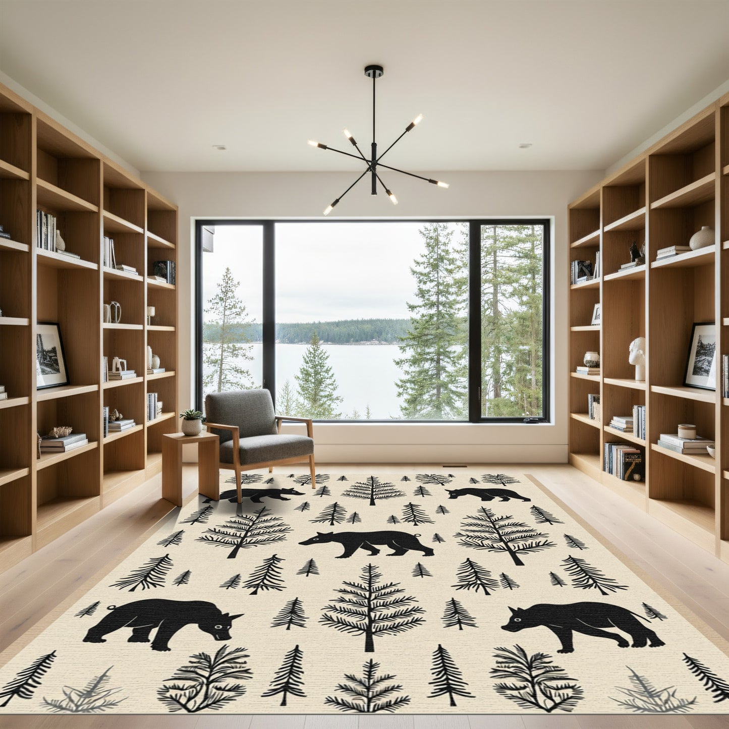Black Bears Forest Scene Rug