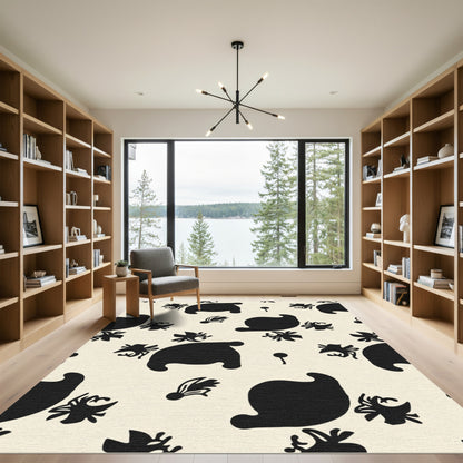 Black Amoeba Floral Garden Rug