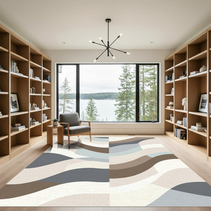 Earthy Mid-Century Modern Wavy Stripe Rug