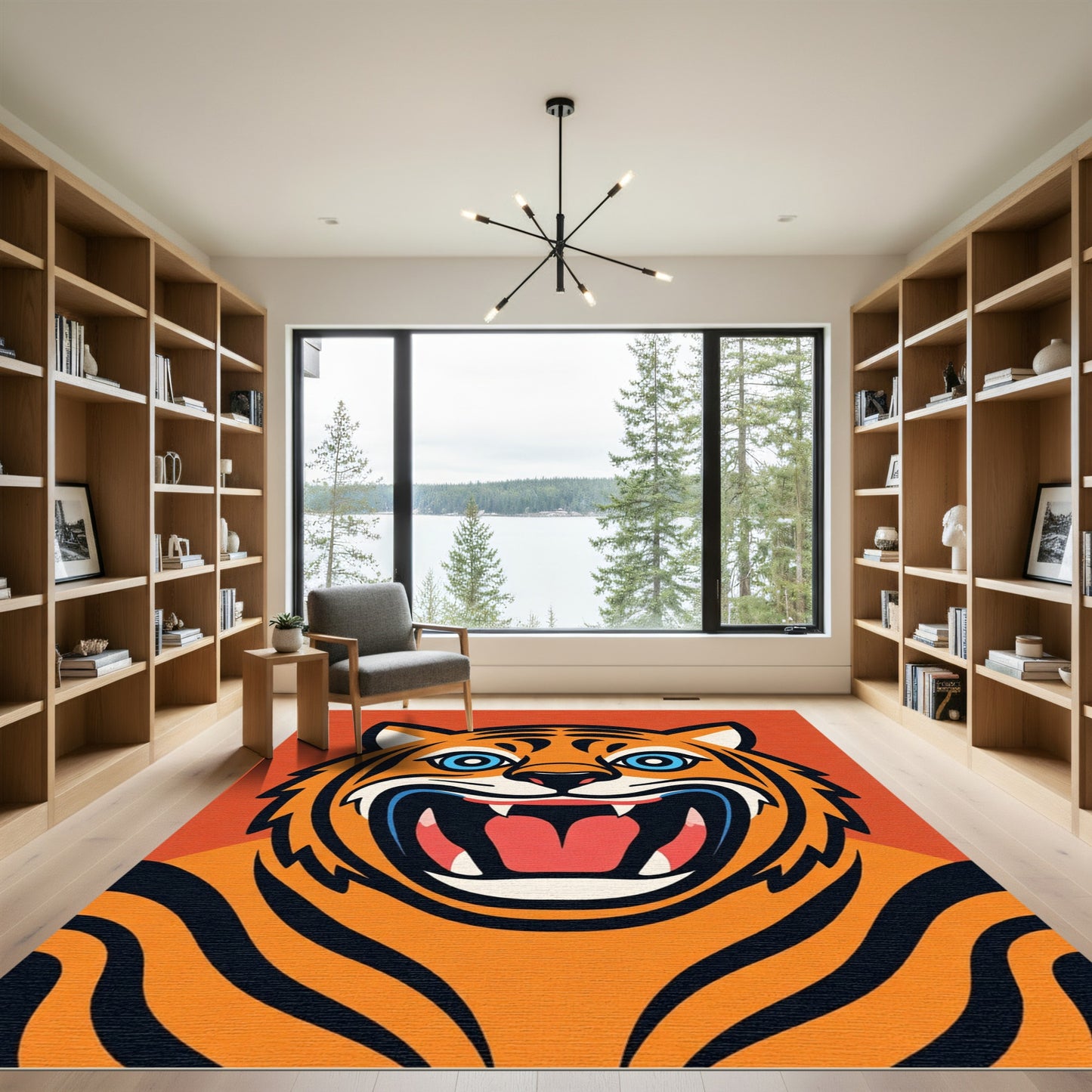 Vivid Roaring Tiger Head Accent Rug
